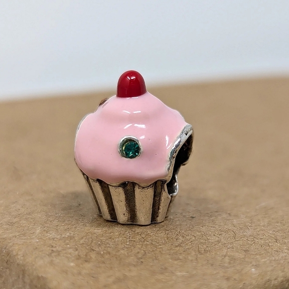 Jewelry - Sterling Silver 925 Pink Cupcake With Cherry Charm Bead